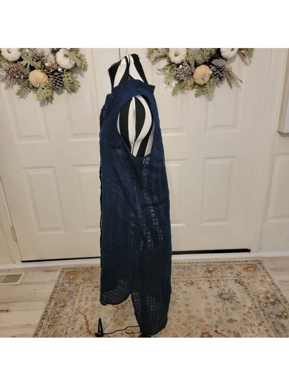 Eileen Fisher XS Linen Sleeveless Tunic Navy Lightweight Layering Dress - Picture 6 of 11